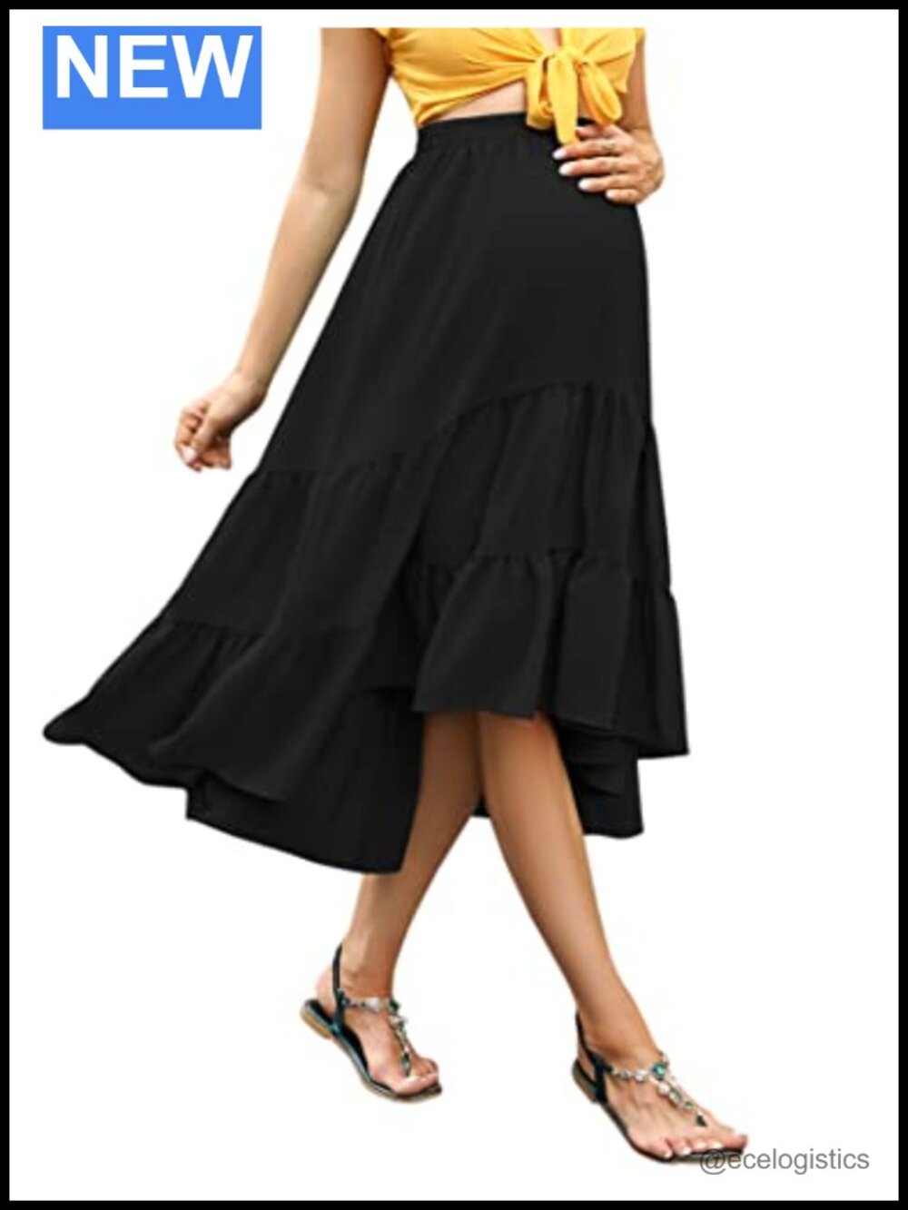 FUNJULY Women's High Waist Maternity Skirt Ruffled Tiered A-Line Swing Boho